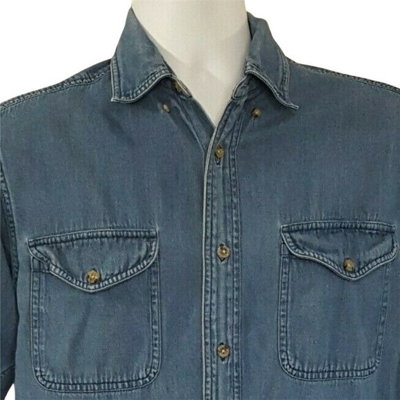 Scandia Woods Men's Shirt Small Button Up Long Sleeve Blue Denim Casual - Picture 1 of 8